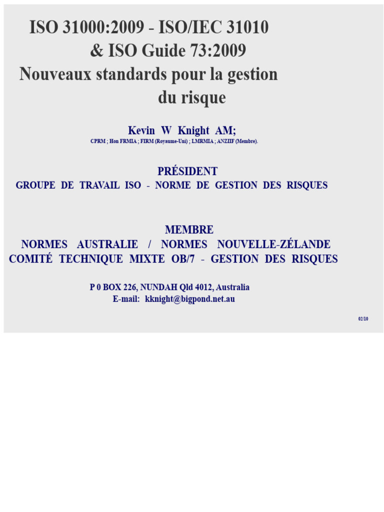 Normes ISO 31000 et gestion des risques | PDF | Risque | Gestion des ...