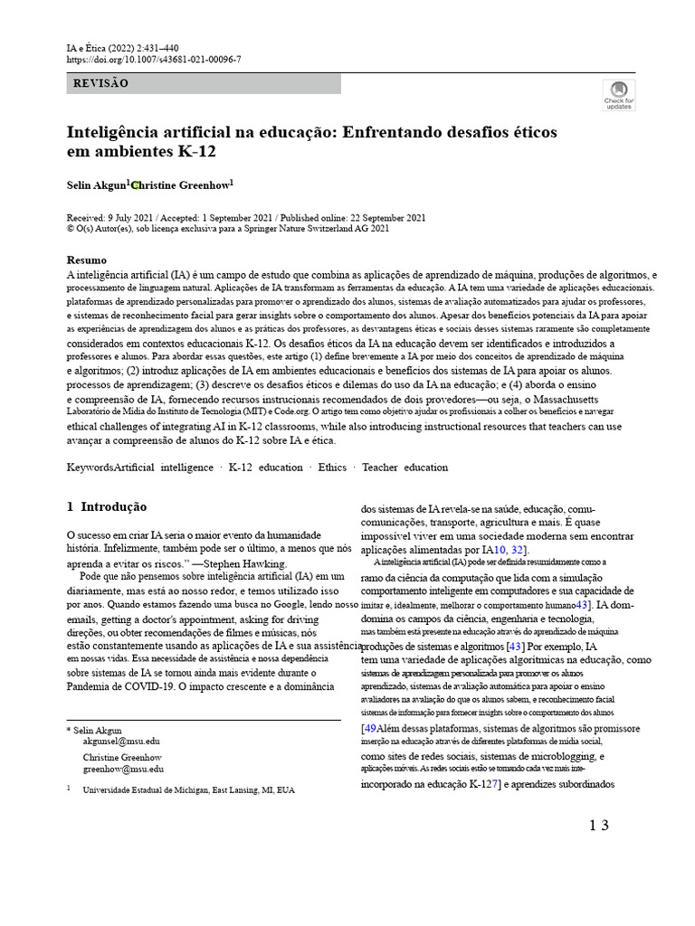IA na Educação: Desafios Éticos K-12 | PDF | Inteligência artificial ...