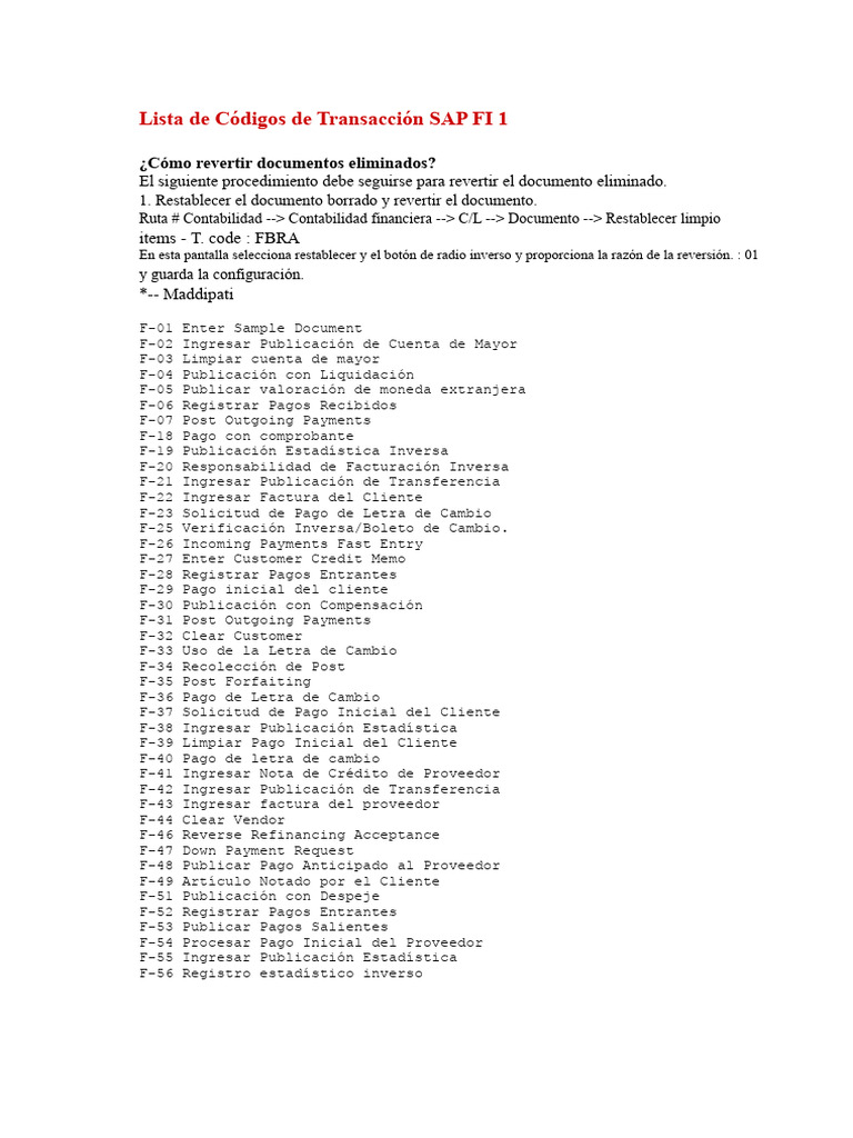 Códigos de Transacción SAP FI | PDF | Cheque | Transferencia bancaria