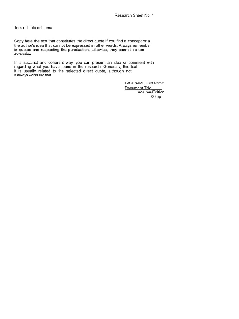 Research Sheet Template for Quotes | PDF | Written Communication | Writing
