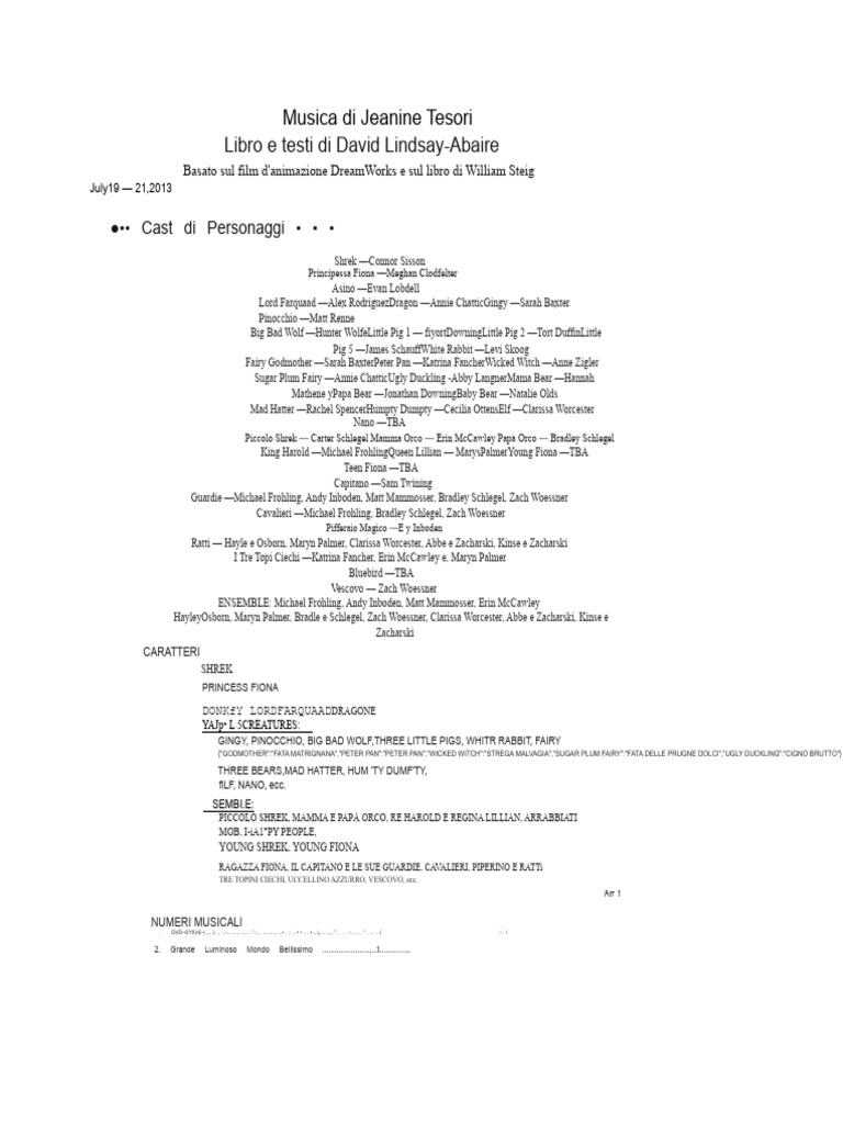 Shrek Il Musical Script | PDF