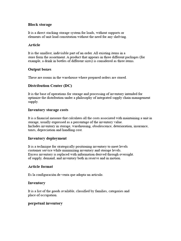 storage terms | PDF | Inventory | Warehouse