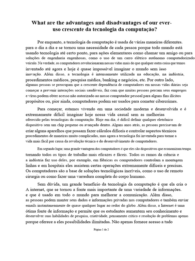 Vantagens e Desvantagens da Tecnologia Computacional | PDF | Internet ...