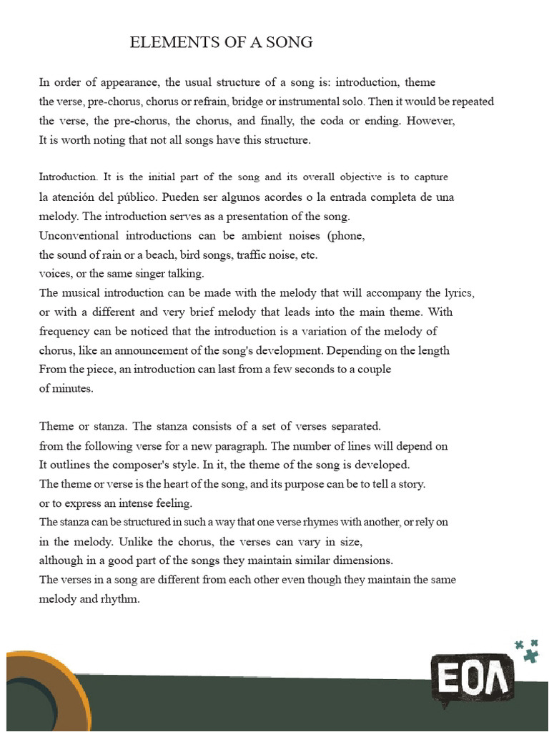 Elements of a song | PDF | Song Structure | Refrain