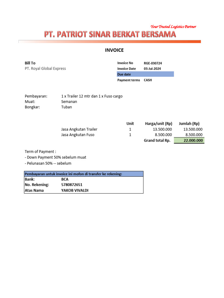 Invoice Semanan - Tuban 03 Juli | PDF