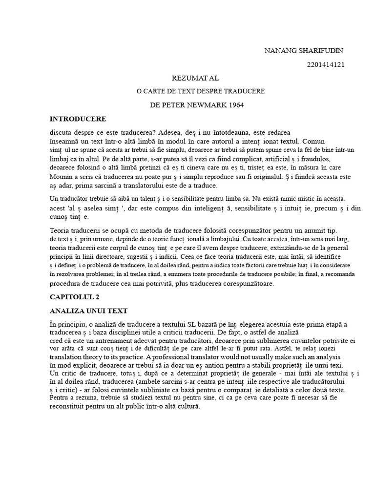 Un Manual de Traducere - Peter Newmark 1964 - REZUMAT | PDF