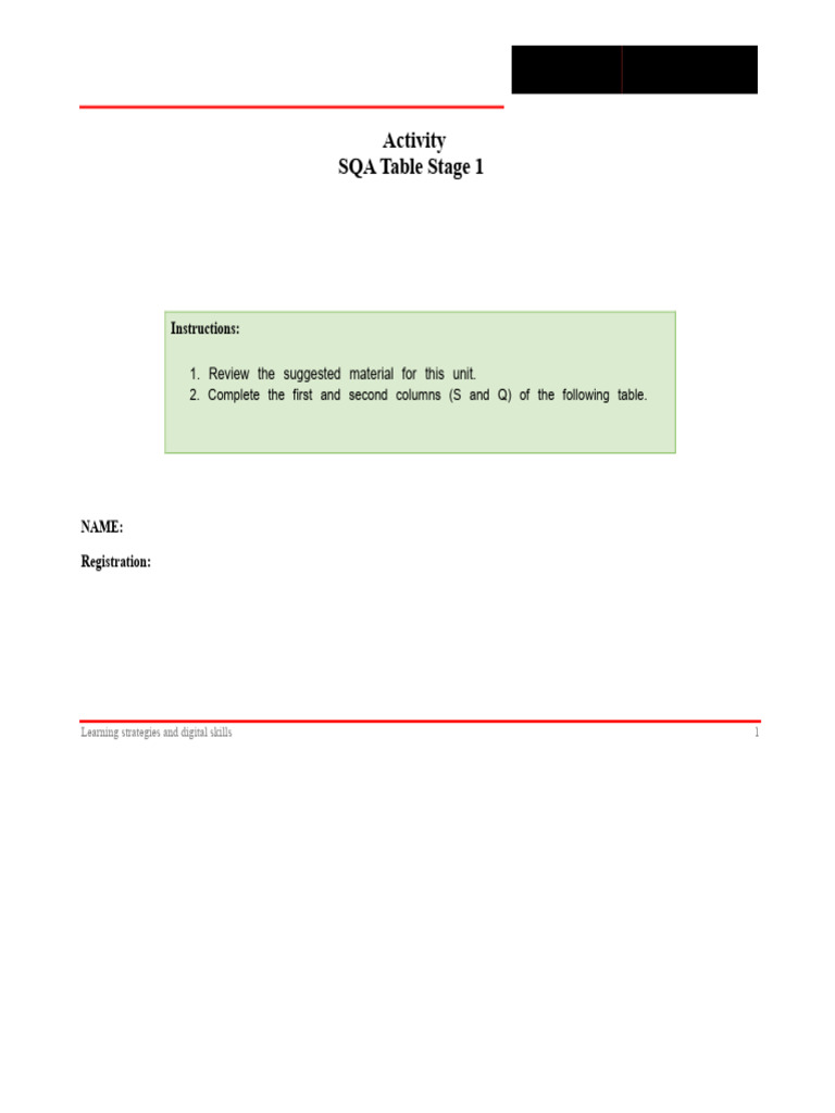 Activity 11. SQA Table Stage 2 | PDF | Metacognition | Learning