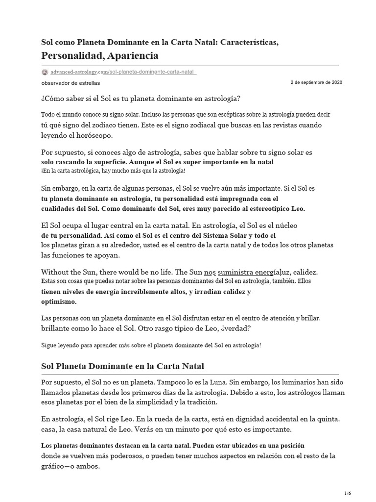 Sol Dominante en la Carta Natal: Rasgos y Personalidad | PDF ...