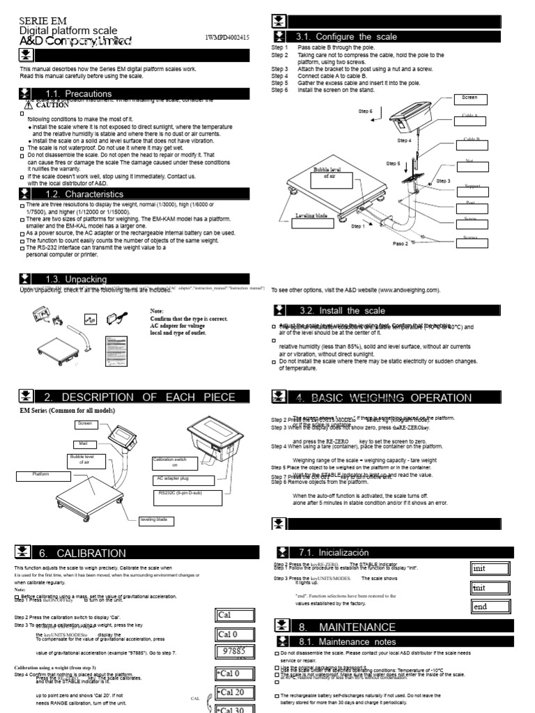 EM Series Digital Scale Installation Guide | PDF | Weight | Calibration