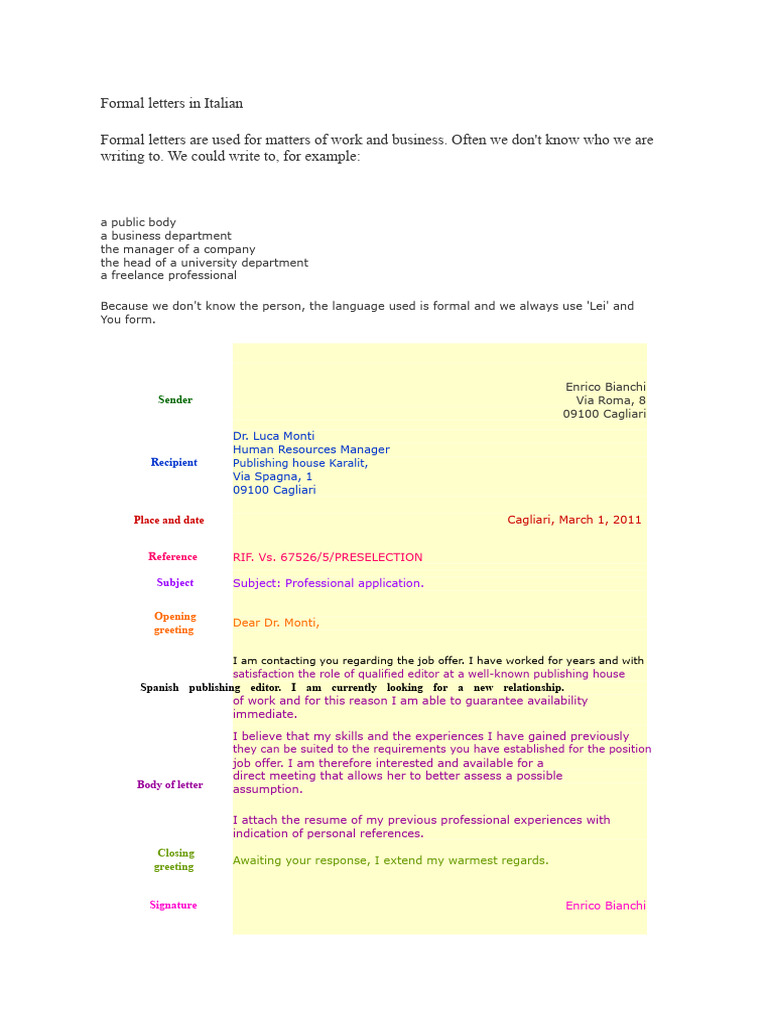 Writing Formal Letters in Italian | PDF