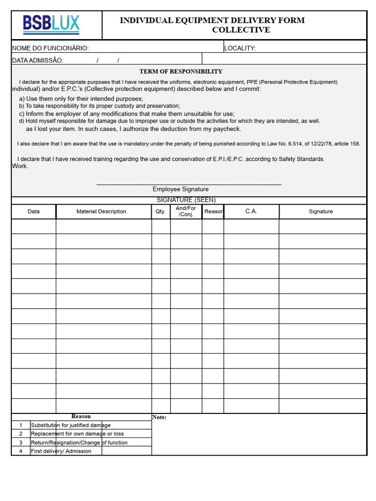 Individual Equipment Delivery Acknowledgment | PDF