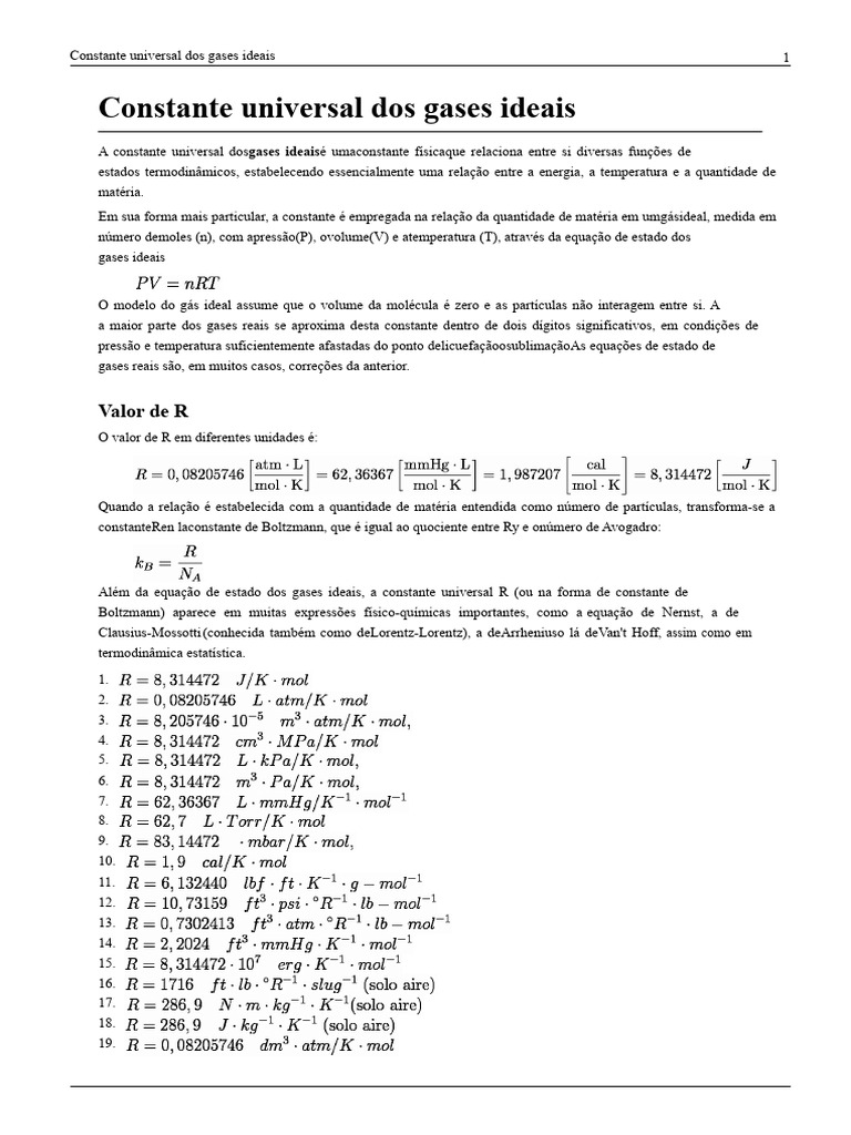 Constante Universal dos Gases Ideais | PDF | Gases | Temperatura
