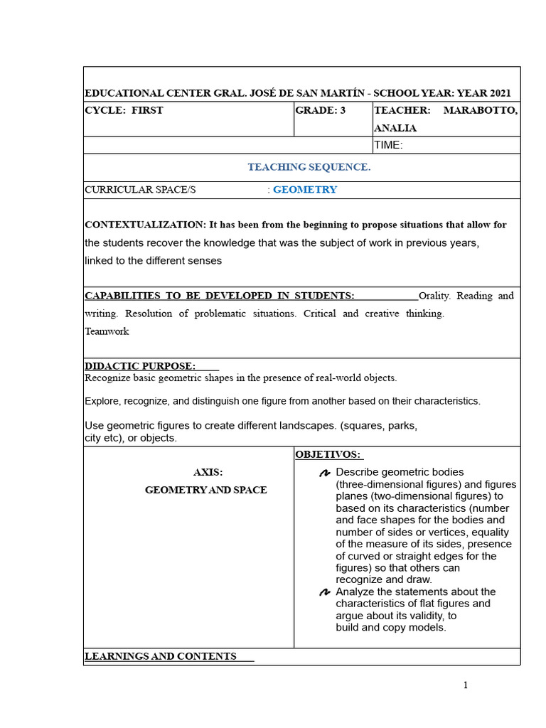 Geometry Teaching Plan for 3rd Grade | PDF | Shape | Rectangle