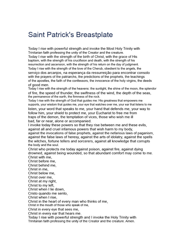 Saint Patrick's Breastplate | PDF | Trinity | Jesus