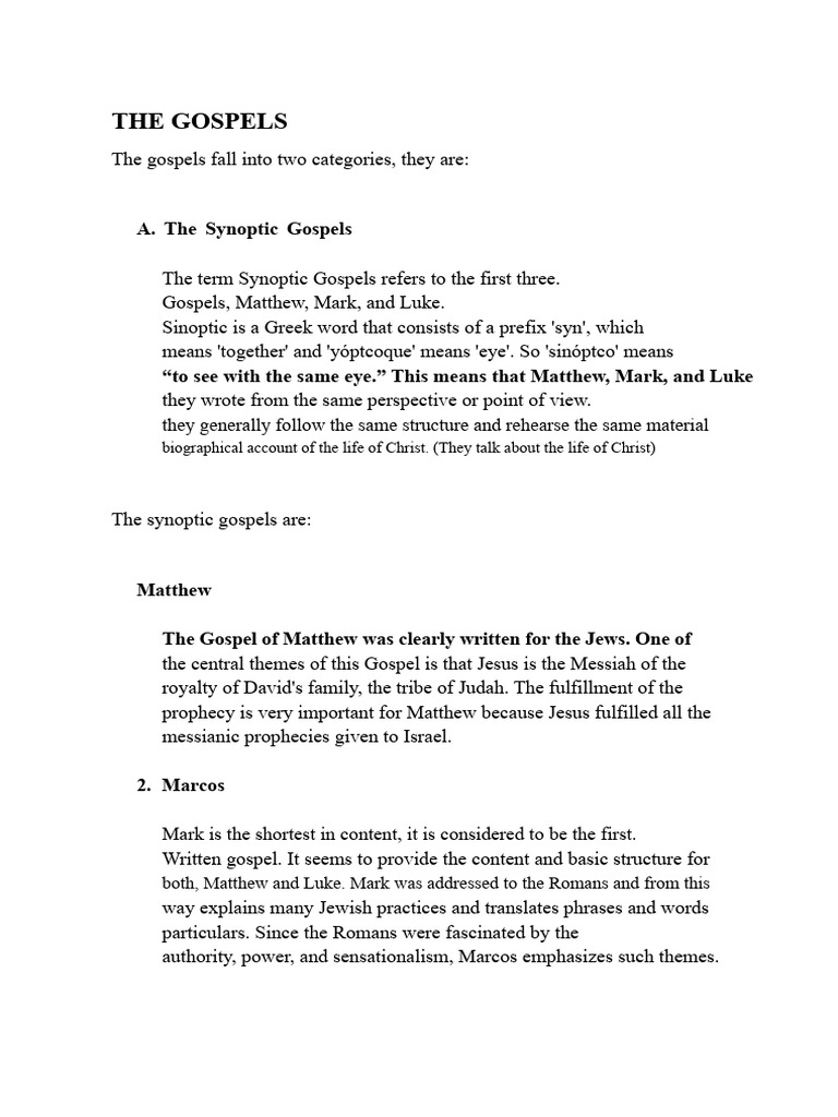Overview of the Four Gospels | PDF | Gospel Of Matthew | Gospel Of Mark