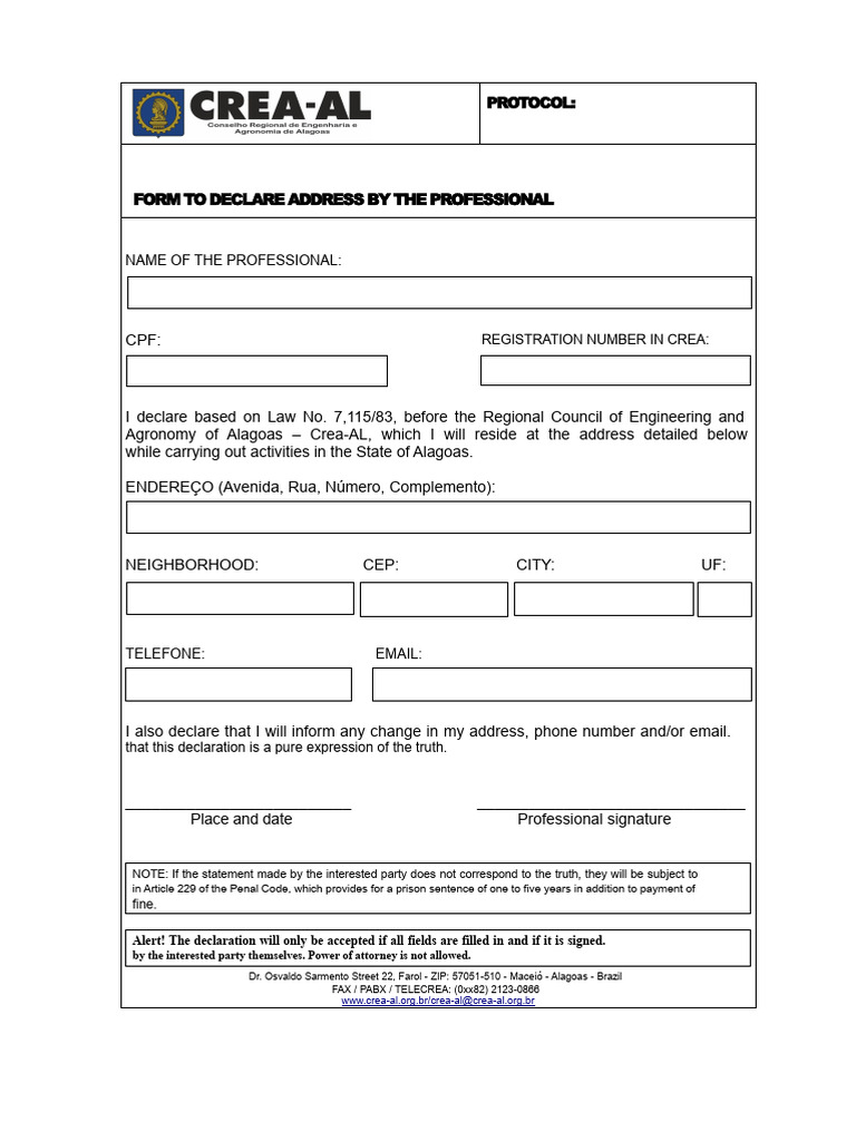 ADDRESS DECLARATION MODEL (1) | PDF