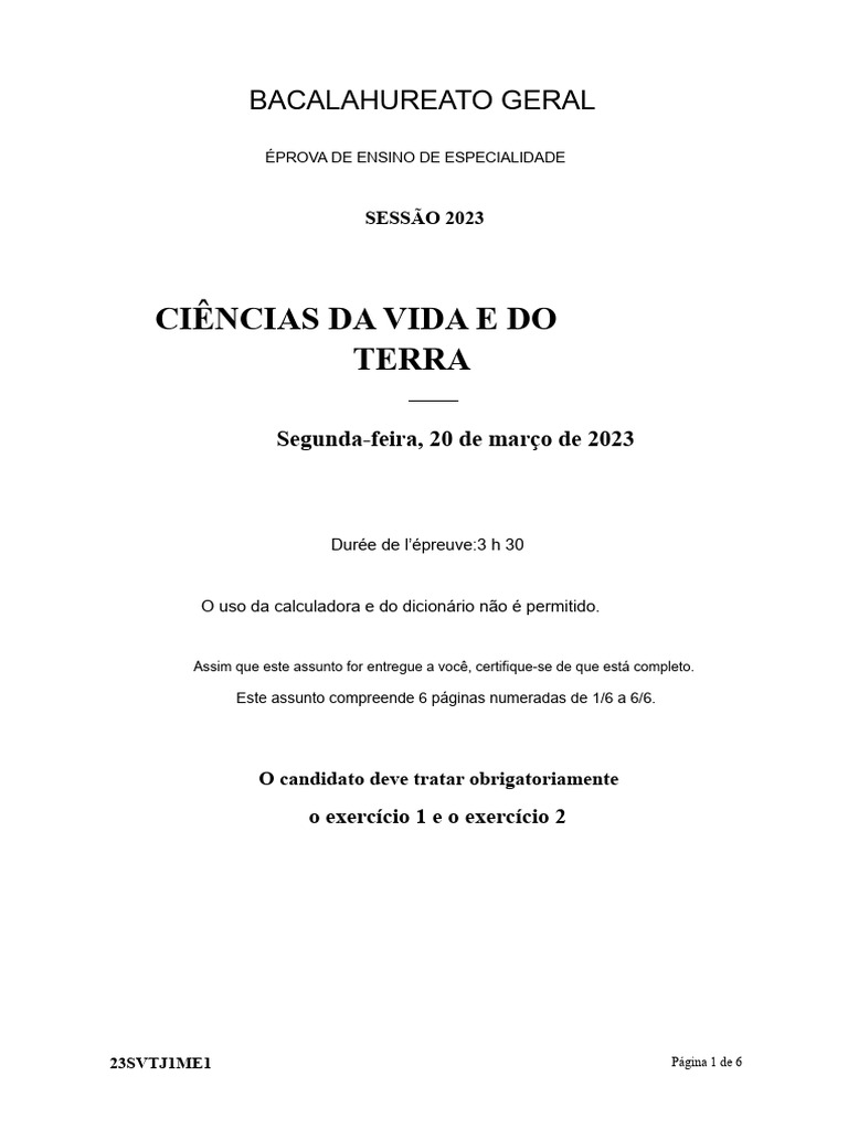 Bac 23 SVT Dia 1 | PDF | Proteínas | Mutação