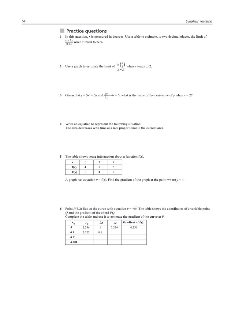 Y12 - 5 - Calculus Review Questions | PDF