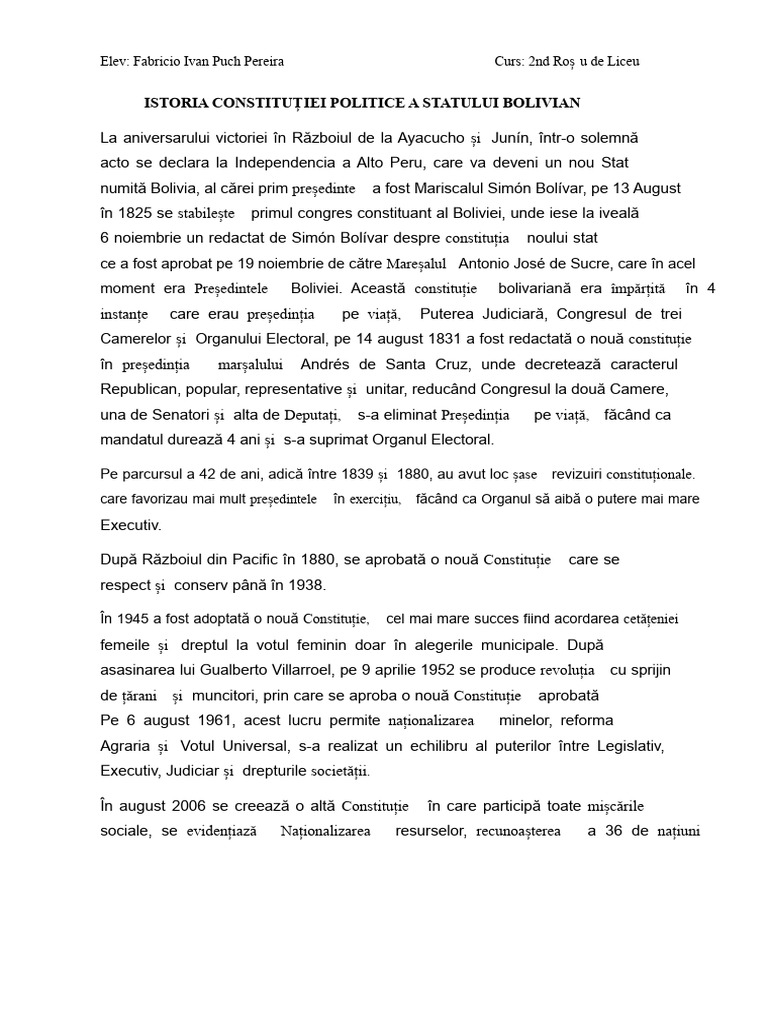 Istoria Constituției Politice A Statului Bolivian | PDF