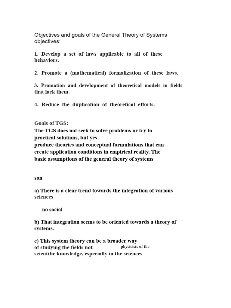 Goals of General Systems Theory | PDF | System | Science