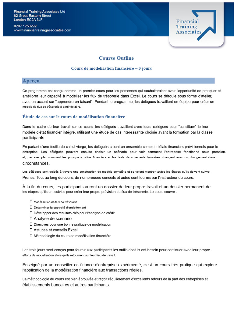 Atelier de modélisation financière Excel | PDF | Modèle mathématique ...