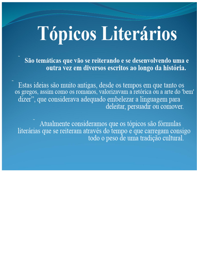 Tópicos Literários: Temas e Exemplos | PDF | Educação em Artes Liberais