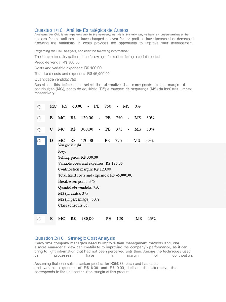 Strategic Cost Analysis Apol 02 | PDF | Profit (Economics) | Business ...