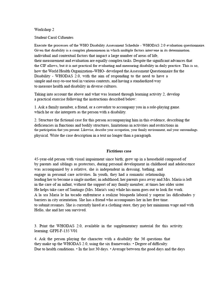 WHODAS 2.0 Disability Assessment Guide | PDF | Disability | Identity ...