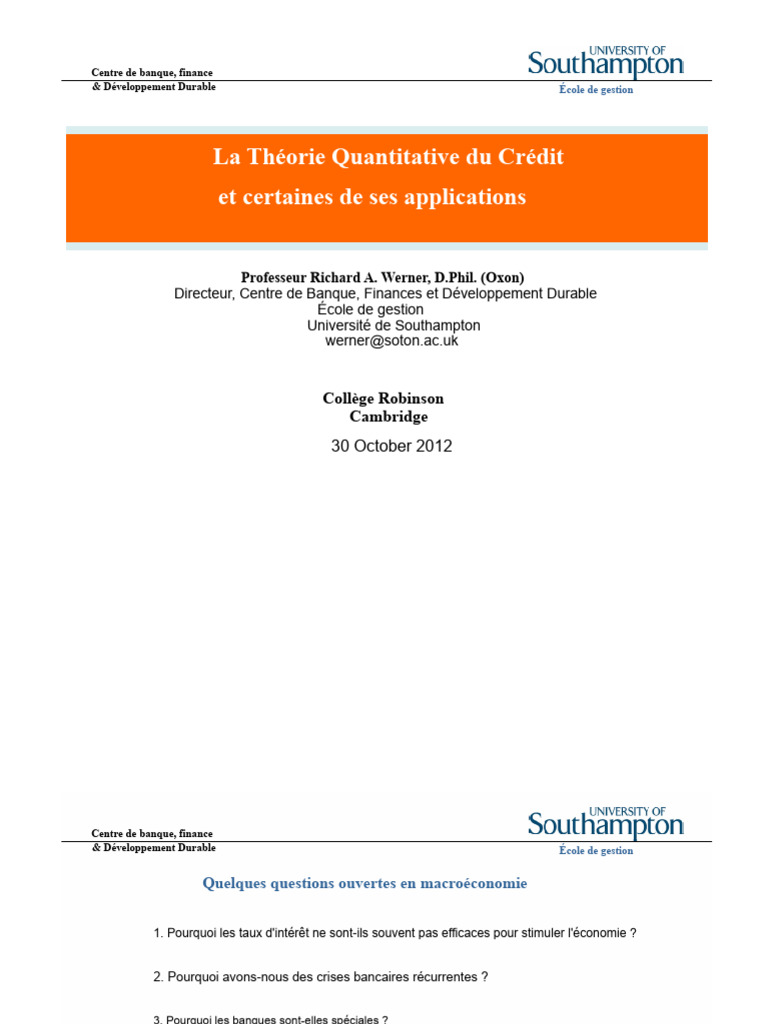 Théorie Quantitative du Crédit et Économie | PDF | Banques | Argent