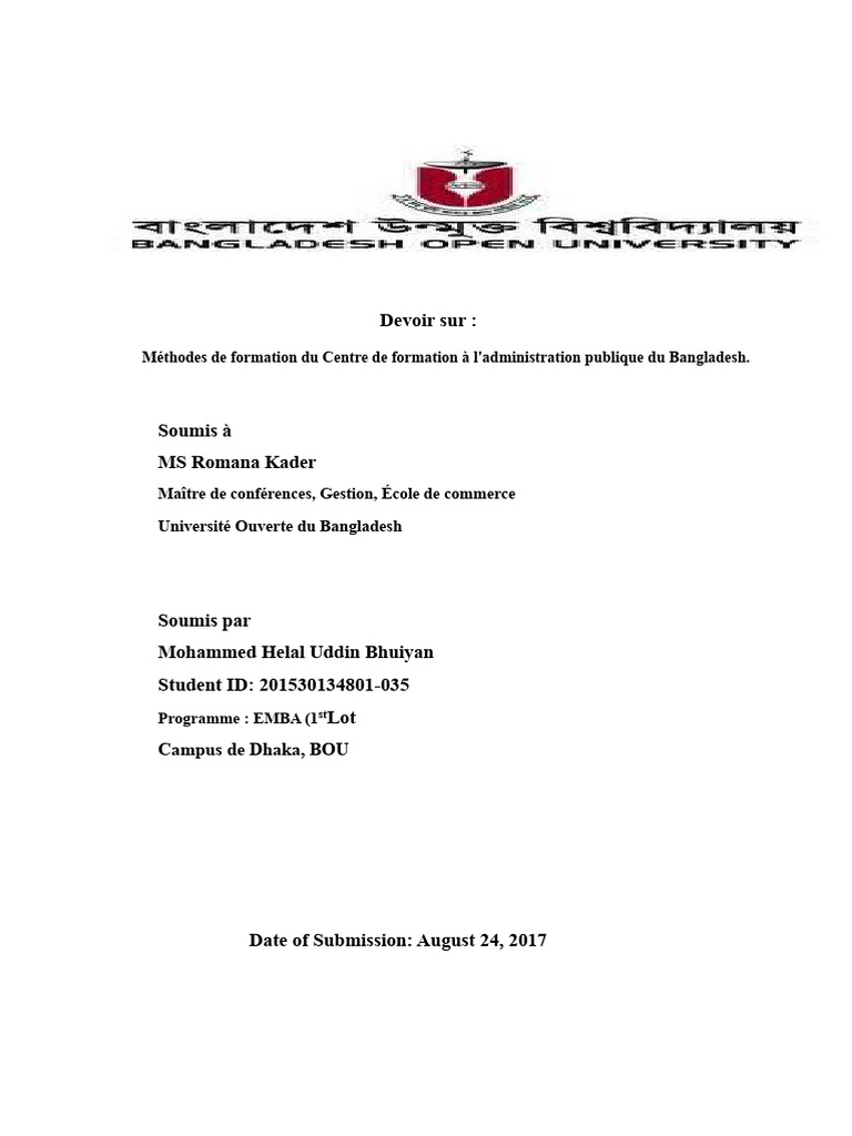 Formation des fonctionnaires au Bangladesh | PDF | Service civil ...