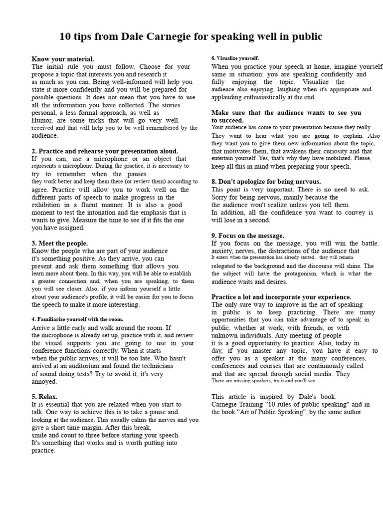10 Public Speaking Tips from Carnegie | PDF | Public Speaking | Learning