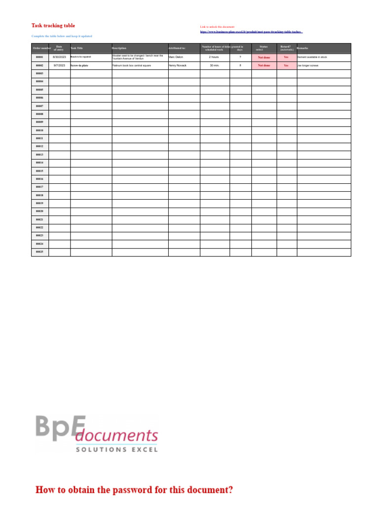 Task Tracking Table Excel 1 | PDF