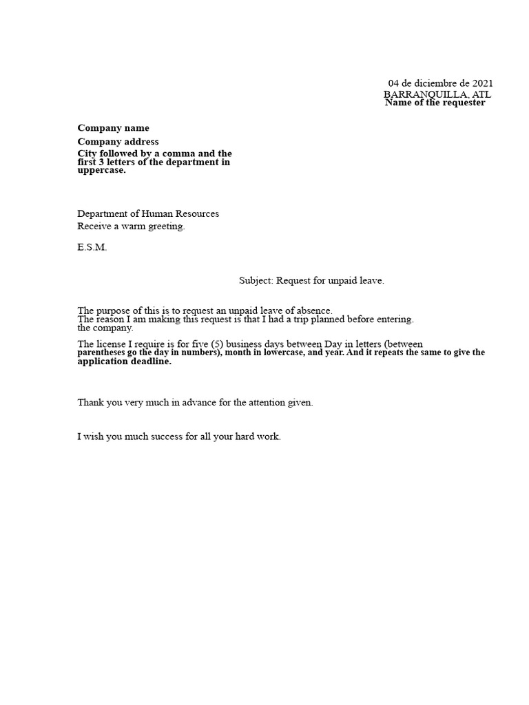 Letter of Request for Days Off | PDF