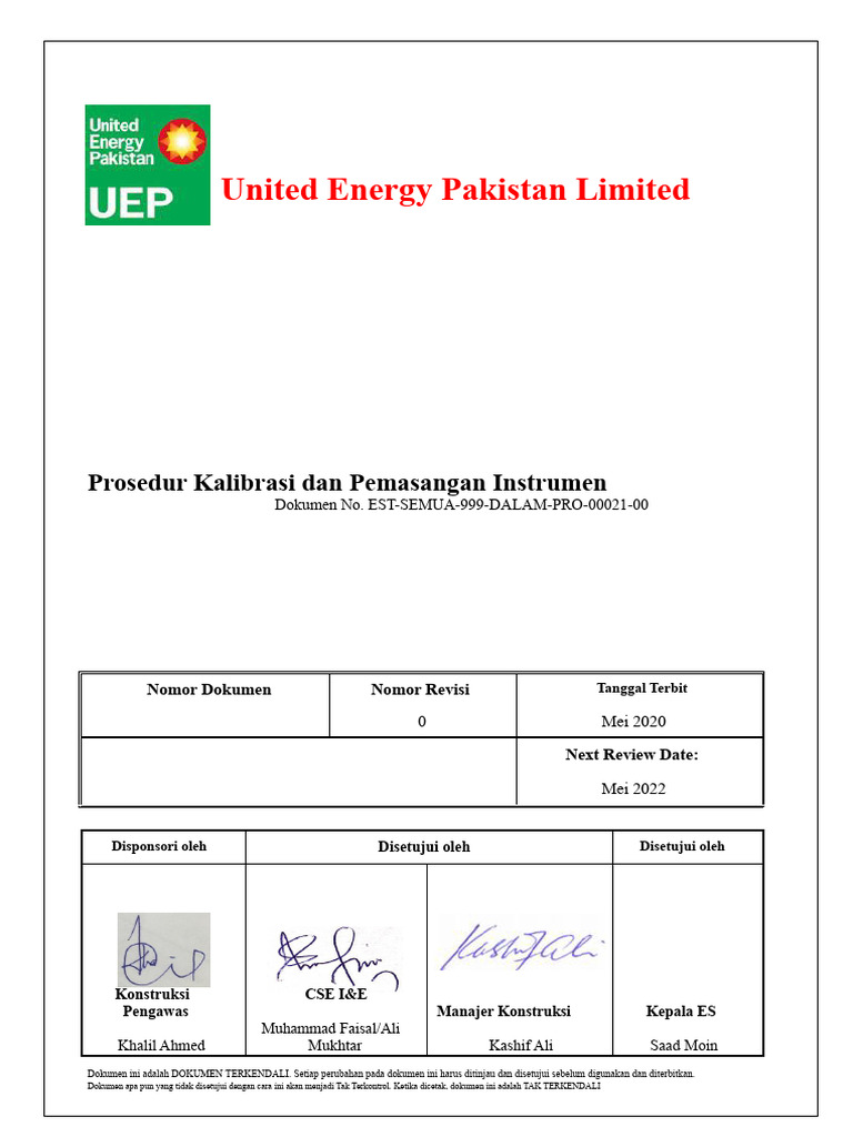Prosedur Kalibrasi Instrumen UEPL | PDF