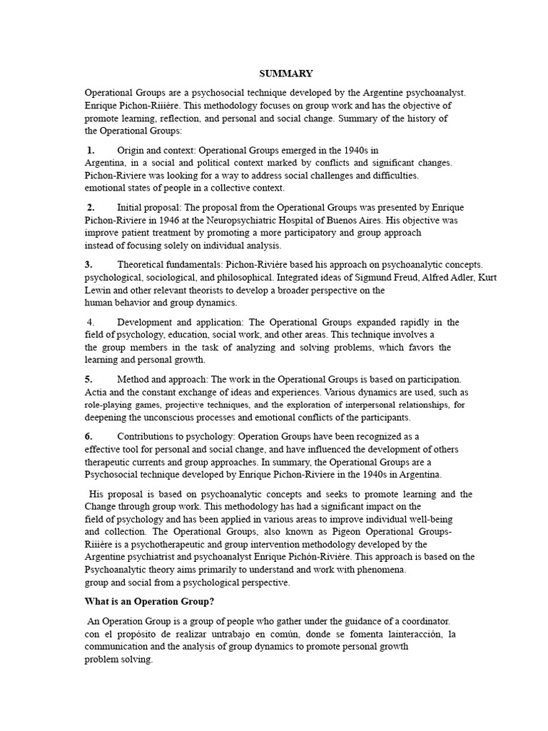 Overview of Operational Groups in Psychology | PDF | Psychoanalysis ...