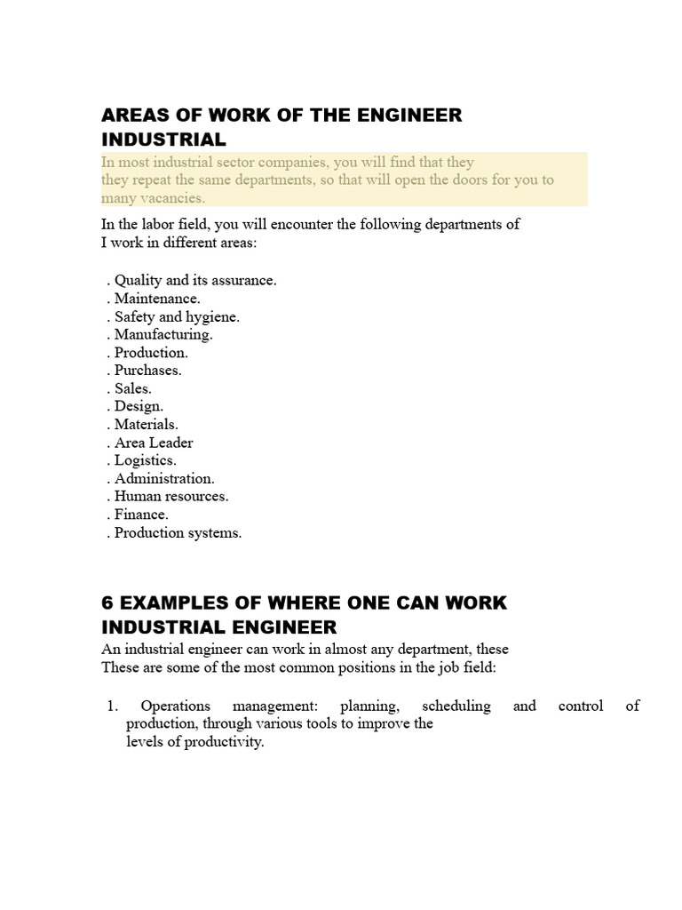 Industrial Engineer Career Opportunities | PDF