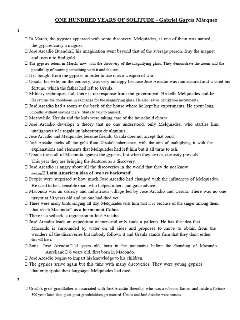 One Hundred Years of Solitude Summary | PDF