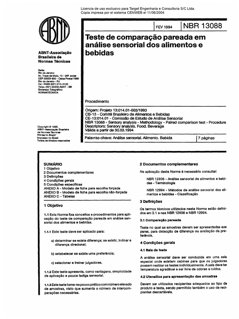 NBR 13088 - Prueba de Comparación Pareada en Análisis Sensorial de ...