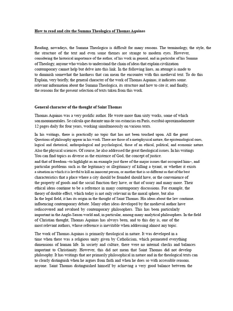 Guide to Reading Summa Theologica | PDF | Thomas Aquinas | Theology