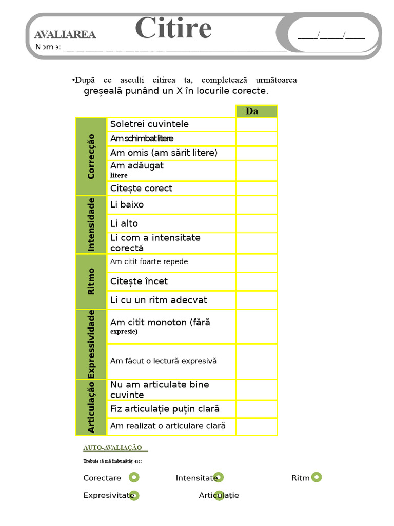 Autoevaluare Lectură | PDF