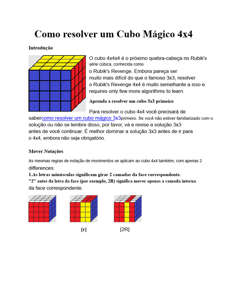 Como Resolver o Cubo Mágico 4x4 | PDF | Algoritmos | Cor