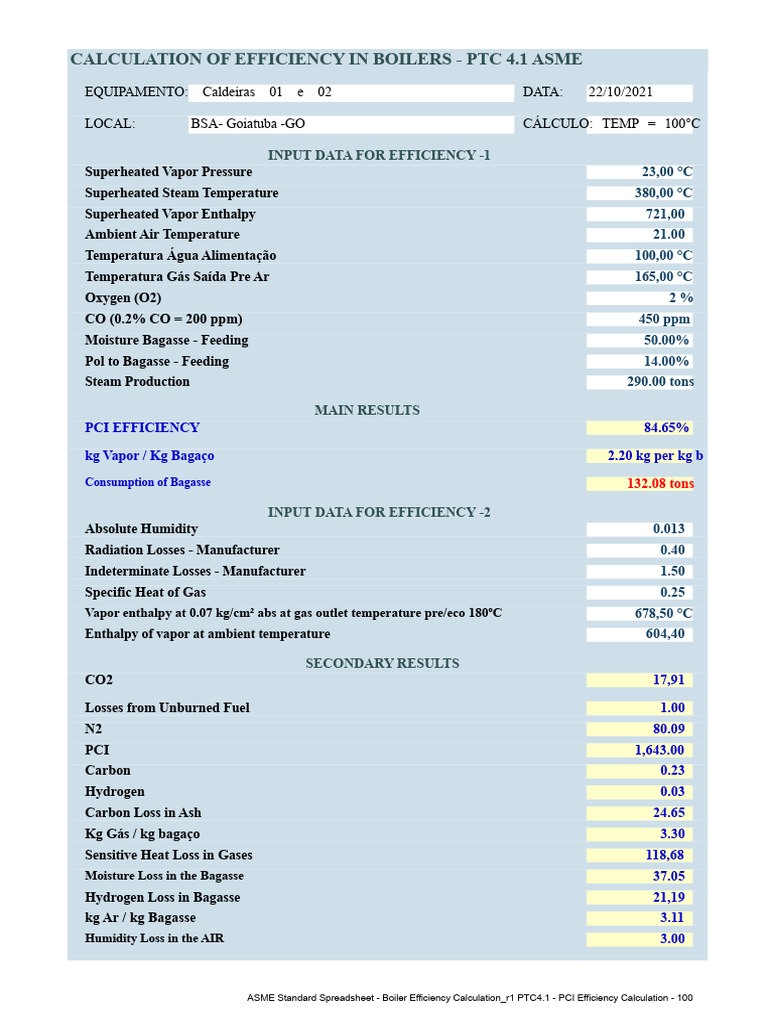 ASME Standard Spreadsheet - Boiler Efficiency Calculation - r1 | PDF ...