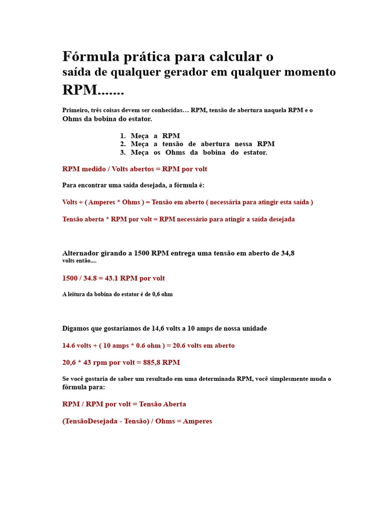 Cálculo de Saída de Geradores em RPM | PDF
