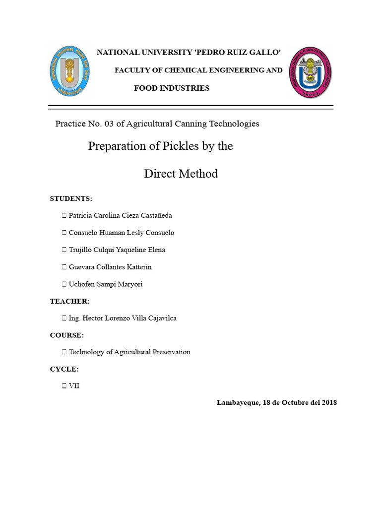 Pickling Techniques: Direct Method Guide | PDF | Pickling | Food ...