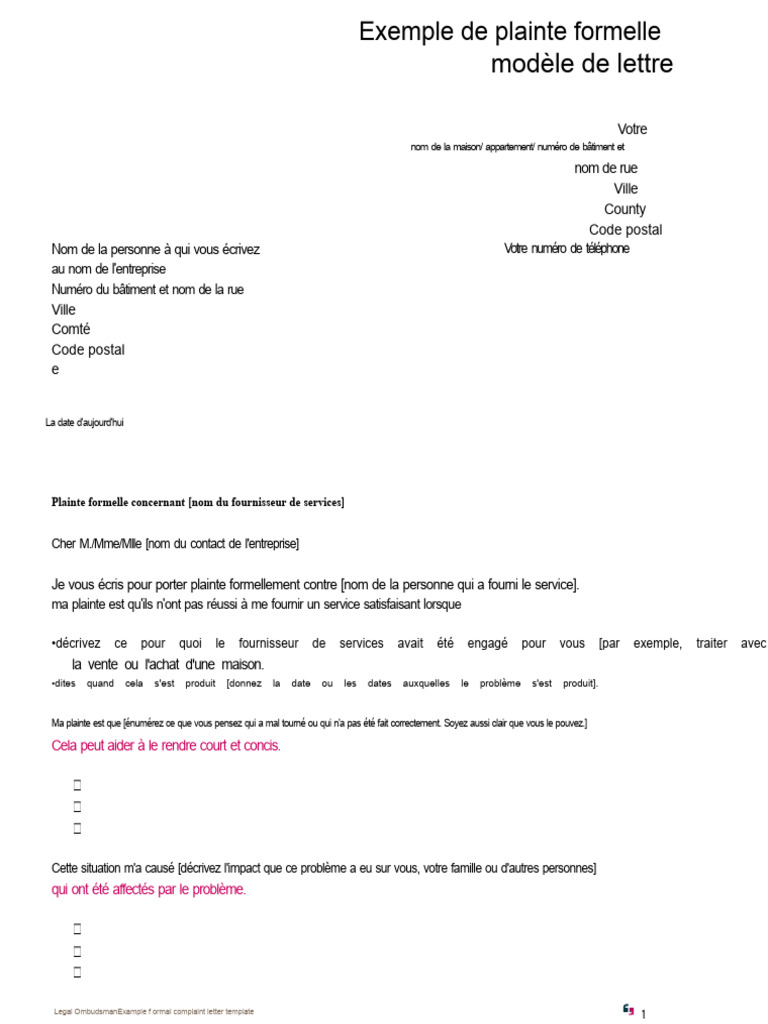 Modèle de lettre de plainte formelle | PDF