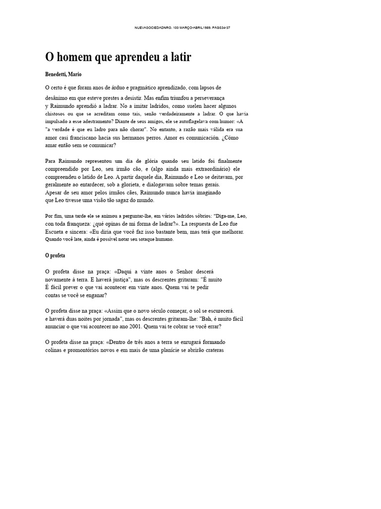Mario Benedetti (O Homem Que Aprendeu A Latejar) | PDF | Amor | Cães
