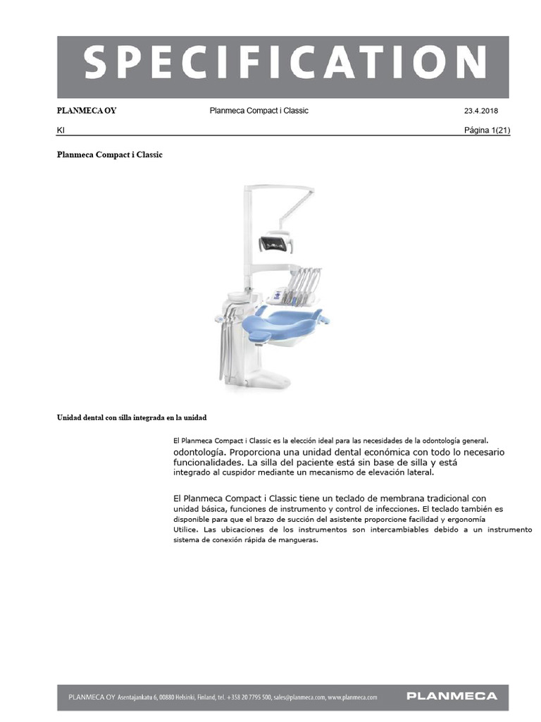 Especificación Planmeca Compact i Classic-1 | PDF | Diodo emisor de luz ...
