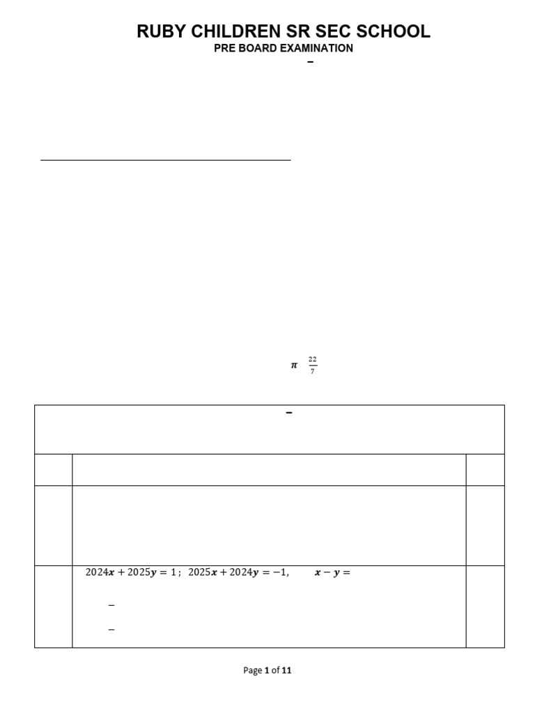 Maths Pre Board | PDF | Circle | Blood Type