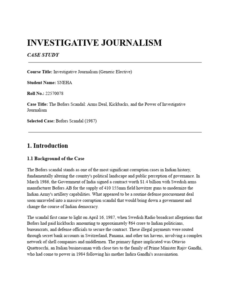 Bofors Scandal: Investigative Journalism Insights | PDF
