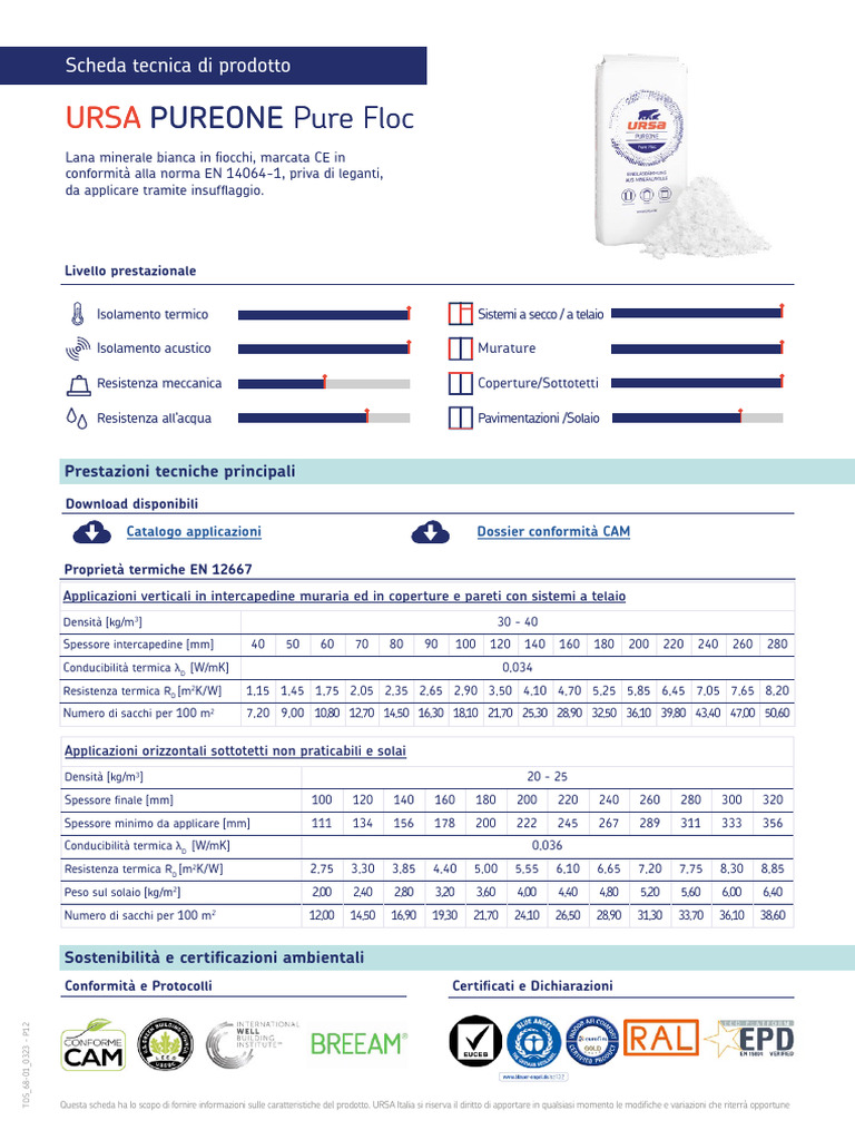 Scheda Tecnica Ursa Pureone Pure Floc | PDF
